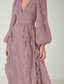 cheap Floor Length-A-Line Mother of the Bride Dress Elegant Simple Minimalist V Neck Wedding Guest Dress Floor Length Floral Chiffon Lace Long Sleeve with Ruched Cascading Ruffles