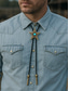 voordelige Heren dassen en vlinderdassen-Western bolo-stropdas voor heren met turquoise middenstuk, antiek brons of zilverkleurig metaal, verstelbaar gevlochten leren koord, vintage cowboy-rodeo-halsdoek voor countryconcerten, bruiloften en dagelijks gebruik