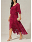 baratos Vestido Simples-Mulheres Vestido Longo Vestido plissado Elegante Casamento Convidado do casamento Festa de Noite Normal Floral Sem Manga Decote U Vermelho Verão Primavera