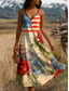 ieftine Rochie de Ziua Independenței-Rochie Maxi Patriaotică pentru Ziua Independenței a Femeilor a Patru Iulie Rochie A Line Rochie Slip Vacanță Casual Sărbătoare Grafică Drapel American Fără Mâneci V Gât Curea Spaghete Galben Deschis