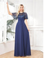 cheap BLUE-A-Line Quinceanera Dresses Elegant Dress Formal Wedding Floor Length Short Sleeve Crew Neck Chiffon with Pleats