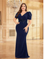 cheap BLUE-Mermaid / Trumpet Plus Size Dresses Elegant Curve Dress Formal Wedding Floor Length Short Sleeve V Neck Polyester with Appliques 2025