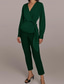 cheap Mom&#039;s Pant Suits-Two Piece Jumpsuit / Pantsuit Pantsuit Mother of the Bride Pantsuit Elegant Vintage Simple V Neck Ankle Length Satin Top Stretch Crepe Pants V Long Sleeve with Bow(s) Ruched