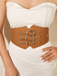 ieftine Centura de dama-Curea elastică lată pentru femei cu catarame vintage triple – centură gotică din piele ecologică pentru corset, pentru rochii și costume