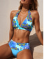 ieftine Seturi de bikini-Costume de baie pentru femei bikini 2 piese costum de baie sexy halter vintage grafic geometric decolteu adânc fără mâneci