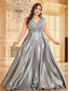 cheap CHAMPAGNE-A-Line Plus Size Dresses Elegant Curve Dress Formal Wedding Floor Length Short Sleeve V Neck Satin Backless with Pleats 2025