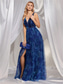 cheap BLUE-A-Line Quinceanera Dresses Elegant Dress Formal Wedding Floor Length Sleeveless V Neck Tulle V Back with Crystals Slit 2025