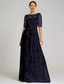 cheap Floor Length-Floral Embroidered A-Line Mother of the Bride Dress Formal Elegant Vintage Illusion Neck Floor Length Tulle Half Sleeve with Appliques Flower
