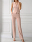 cheap Mom&#039;s Pant Suits-Jumpsuit / Pantsuit 3 Piece Pantsuit Mother of the Bride Tailored Jacket Blazer Elegant Vintage Simple Lapel Floor Length Crepe Stretch Fabric Long Sleeve with Buttons