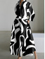 cheap Stripe&amp;Geometric Dress-Women&#039;s Maxi Dress A Line Dress Casual Outdoor Going out Standard Fit Polka Dot Long Sleeve Turndown White+Black Black White Summer