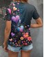 cheap Floral tee-Women&#039;s T Shirt Heart Floral Graphic Vintage Stylish Classic Short Sleeve Crew Neck Round Neck Regular Tops Daily Print Pink Red Blue Purple Brown Summer