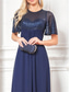 cheap BLUE-A-Line Quinceanera Dresses Elegant Dress Formal Wedding Floor Length Short Sleeve Crew Neck Chiffon with Pleats