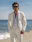 cheap Beach Suits-Men&#039;s Beach Wedding Linen Suits White Beige Lightweight Casual Solid Colored Standard Fit 2 Piece Single Breasted One-button