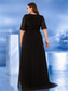voordelige Zwart-A-Lijn Plus Size Jurken Elegante Curve Jurk Formele Bruiloft Vloerlengte Halve Mouw Rundhals Chiffon met Beading 2025