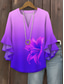 cheap Art&amp;Design Tops-Women&#039;s Blouse V Neck Ombre Floral Graphic Vintage Daily Ethnic 3/4 Length Sleeve Regular Tops Daily Holiday Vacation Wear Print Blue Purple Orange Summer Spring