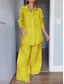 billiga Blusdräkter för kvinnor-Dam Mode Streetwear Dagligen Byxuppsättningar Långärmad Tröjkrage Slät Semester Ledigt Dagligen Svart Vit Gul Sommar Lös passning