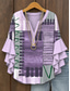 preiswerte Damen Streifen- und geometrische Oberteile-Damen Bluse Grafik Geometrisch Vintage Täglich Stilvoll Dreiviertelarm V Ausschnitt Normale Oberteile Täglich Ferien Urlaubskleidung Rüsche Druck Gelb Rosa Blau Purpur Grün Sommer Frühling