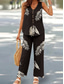 cheap Women&#039;s Blouse Suits-Women&#039;s Fashion Streetwear Daily Pants Sets Sleeveless V Neck Floral Geometric Print Casual Daily Black White Navy Blue Summer Loose Fit