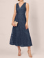 cheap Tea Length-A-Line Mother of the Bride Dress Elegant Simple Minimalist V Neck Floor Length Lace Tulle Sleeveless with Ribbon Embroidered Appliques