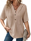 cheap Plain Tops-Women&#039;s Blouse Solid Color Stylish Casual Short Sleeve Hooded Regular Tops Daily Buttons White Navy Blue Green Khaki Summer Spring