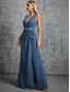 cheap BLUE-Mermaid / Trumpet Quinceanera Dresses Elegant Dress Formal Wedding Floor Length Sleeveless V Neck Chiffon with Slit