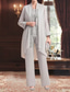 abordables Costumes-pantalons pour maman-Ensemble pantalon combinaison 3 pièces robe de mariée invité au mariage longueur de sol robe mère de la mariée sans manches manches longues décolleté bateau élégante vintage simple formelle invité au