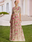 cheap Floor Length-Floral Embroidered A-Line Mother of the Bride Dress Formal Elegant Vintage Illusion Neck Floor Length Tulle Half Sleeve with Appliques Flower