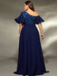 preiswerte Semi-formal / Cocktail-A-Linie Abendkleid Elegantes Kleid Formelle Hochzeit Bodenvoll Kurzarm Eine Schulter Satin mit Falten
