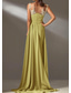 preiswerte GELB-Gelbes Kleid mit abnehmbaren Ärmeln Meerjungfrau-/Trumpet-Abendkleid elegantes Kleid formelle Hochzeit Sweep-/Bürstenzug langer Ärmel V-Ausschnitt Chiffon geraffte Details mit perlenbestickter