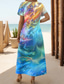 ieftine Artă și design rochii-Pentru femei Rochii Midi Rochie de Vară Rochie A line Vacanță Casual Boho Ieșire Fit standard Ombre Grafic Geometric Manșon scurt În V Albastru piscină Vară Primăvară Toamnă