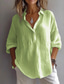cheap Shirts-Women&#039;s White Cotton Blouse Solid Color Basic Casual Long Sleeve Shirt Collar Regular Tops Daily Buttons White Pink Purple Green Summer