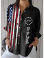 cheap Independence Day Top-Independence Day Women&#039;s Patriotic Fourth of July Shirt Graphic Flag Vintage Tropical Stylish Long Sleeve Shirt Collar Regular Tops Work Daily Buttons Print Black White Blue Sky Blue  Fall