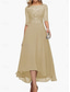 billige Gulvlengde-A-Linje Brudens Mor Klær Formell Bryllupsgjest Elegant Crew Neck Gulvlengde Chiffon Halv Erme med Ensfarget