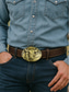 cheap Men's Belts-Men's western style faux leather belt with a bull skull bronze buckle, Perfect for casual and cowboy outfits
