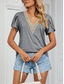 cheap Plain tee-Women&#039;s T Shirt Plain Fashion Stylish Classic Short Sleeve V Neck Regular Tops Daily Weekend Patchwork Light Green Blue Green Gray Summer Spring