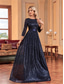 cheap BLUE-A-Line Quinceanera Dresses Elegant Dress Formal Wedding Floor Length 3/4 Length Sleeve Crew Neck Polyester with Pleats 2025