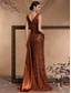 ieftine portocală-Trompetă / Sirenă Rochii de Quinceanera Elegant Rochie Oficial Nuntă Lungime Podea Fără manșon În V Satin cu Rochie cu fanta 2025