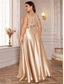 cheap CHAMPAGNE-A-Line Plus Size Dresses Elegant Curve Dress Formal Wedding Floor Length Short Sleeve V Neck Satin Backless with Pleats 2025