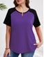 cheap Plus Size T Shirts-Women&#039;s Plus Size Tops T Shirt Solid Color Patchwork Short Sleeve V Neck Casual Daily Polyester Summer Spring Red Blue