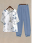 cheap Women&#039;s Blouse Suits-Women&#039;s Basic Shirt Pants Sets Half Sleeve Round Neck Graphic Butterfly Abstract Print Holiday Weekend Red Blue Dusty Blue Summer Regular Fit