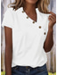 cheap Plain tee-Women&#039;s T Shirt Plain Vintage Stylish Classic Short Sleeve V Neck Regular Tops Daily Buttons Print Black White Pink Red Royal Blue Summer Spring