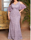 cheap Semi-formal / Cocktail-Mermaid / Trumpet Evening Gown Elegant Dress Formal Wedding Floor Length Short Sleeve V Neck Lace with Embroidery