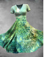 preiswerte Blumenkleid-Damen Midikleid Shiftkleid Sommerkleid Urlaub Lässig Täglich Normale Passform Blumen Grafik Kurzarm V Ausschnitt Hellgrün Blau Grün Beige Sommer Frühling