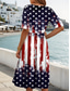 billiga Självständighetsdag Klänning-Självständighetsdagen Kvinnors Patriotiska Fjärde juli Midi Klänning Sommarklänning Plisserad Klänning Semester Avslappnad Helg Lös Passform Grafisk Randig Amerikanska Flaggan Halvärmad Crew Neck Röd
