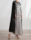 cheap Floor Length-Cape Dress A-Line Mother of the Bride Dress Elegant Crew Neck Crystals Floor Length Long Sleeve with Embroidery Lace 2025
