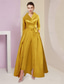 preiswerte Overalls für Mütter-Jumpsuit  Hosenanzug Mutter der Braut Smoking Formelle Hochzeitsgast Elegante Party Einfaches Hemdkragen Knöchellang Satin 3/4-lange Ärmel mit Schleife(n) kostenlose Maßanfertigung