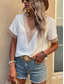 cheap Lace Tops-Women&#039;s Blouse Solid Color Elegant Stylish Basic Short Sleeve V Neck Regular Tops Daily Lace Patchwork Black White Navy Blue Beige Summer