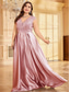 cheap CHAMPAGNE-A-Line Plus Size Dresses Elegant Curve Dress Formal Wedding Floor Length Short Sleeve V Neck Satin Backless with Pleats 2025