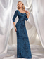 ieftine albastru-Rochii de Quinceanera sirenă  trompetă Rochie elegantă Nuntă formală Lungime la podea Mâneci lungi Decolteu în formă de inimă Cu mărgele cu paiete