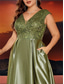 cheap CHAMPAGNE-A-Line Plus Size Dresses Elegant Curve Dress Formal Wedding Floor Length Short Sleeve V Neck Satin Backless with Pleats 2025
